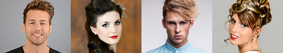 Banner mit 2 Männerfrisuren und zwei Frauenfrisuren